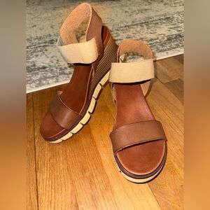 MIA Brown Wedge Sandals with Cream Ankle Strap